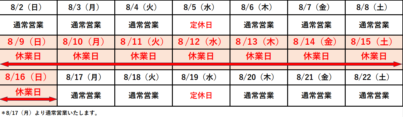 夏季休業のお知らせ